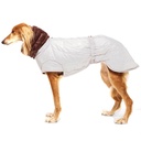 Hund im blauen Winteroverall