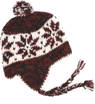 [GR-17603SR] Ohrenklappen Wollmütze Schwarz-Rot