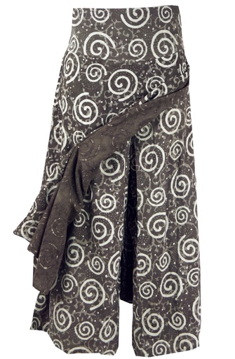 Weite Hose mit seitlich geschhlitztem Rock darüber in Grau-Beige gemustert