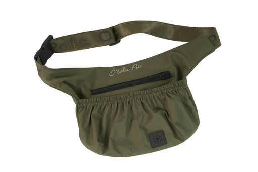 Olivegrüne, leicht geraffte Bauchtasche mit weiteren Taschen und Tragegurt
