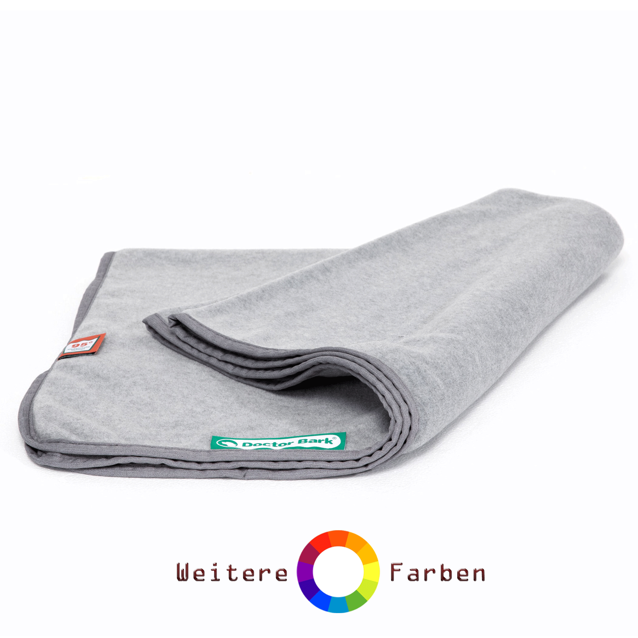 Graue Fleecedecke gefaltet mit Hinweis auf weitere Farben
